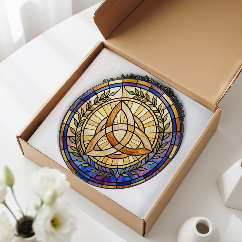Panneau de vitrail Triquetra Design - 7,8 H, H 7,8 po