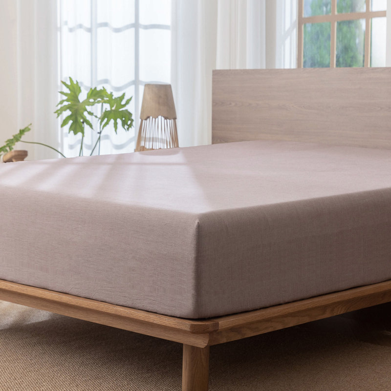 Drap-housse MooMee 100% coton lavé extra profond, Grand lit , Mauve / brun