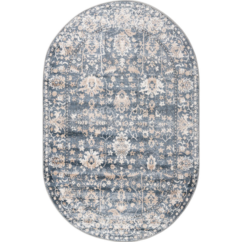Tapis traditionnel Geddis couleur marée, Ovale 5 pi 3 po x 8 pi