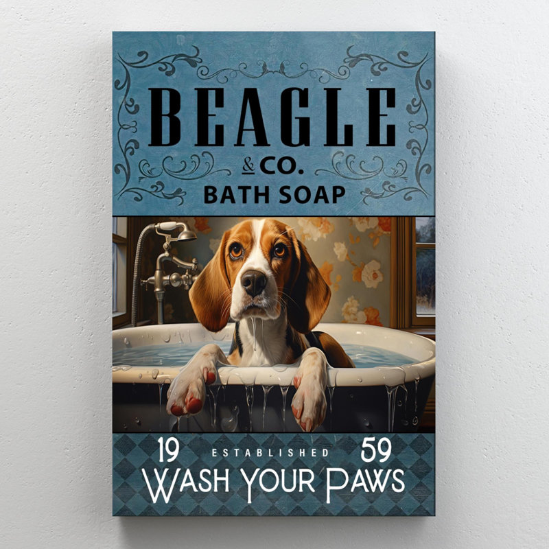 «Beagle Bath Soap», reproduction sur toile, H 20 po x l 16 po x P 1,25 po