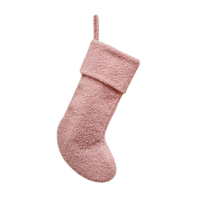 Rustic Thick Plush Christmas Stocking 18in, Merry Christmas Home Decor Xmas Party Gift, 18x8.7x6.2in Pink