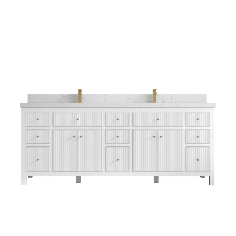 84'' Double Bathroom Vanity with Top, White, Empira