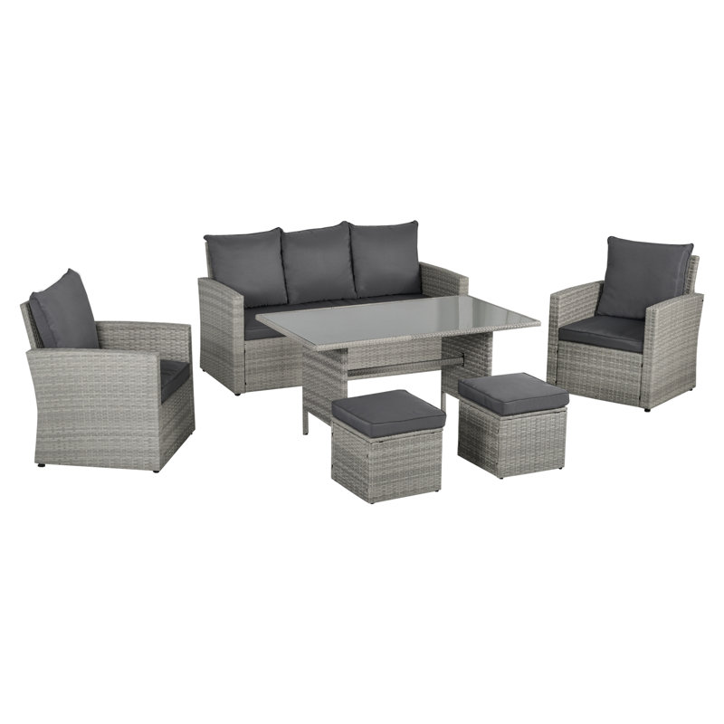 Erhard 5 Seater Rattan Sofa Set, Mixed Grey