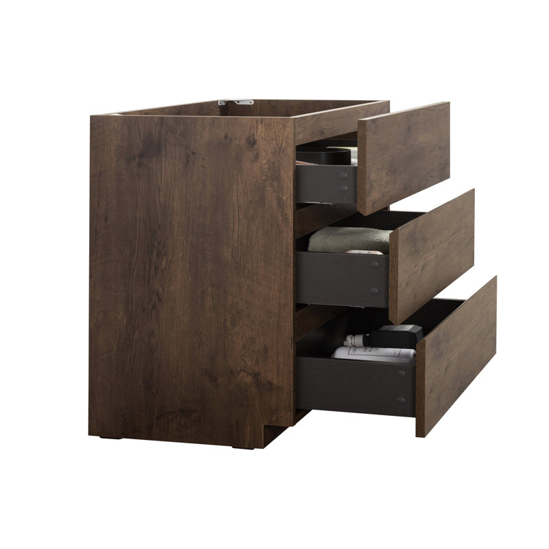 Armoire de plancher de couleur noyer - trois tiroirs pour le rangement, fonctionnement silencieux en douceur, poignée - 3 salles de bain