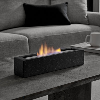 Rectangular Tabletop Dark Gray Cement Smokeless Fireplace For Indoor Or Outdoor Use