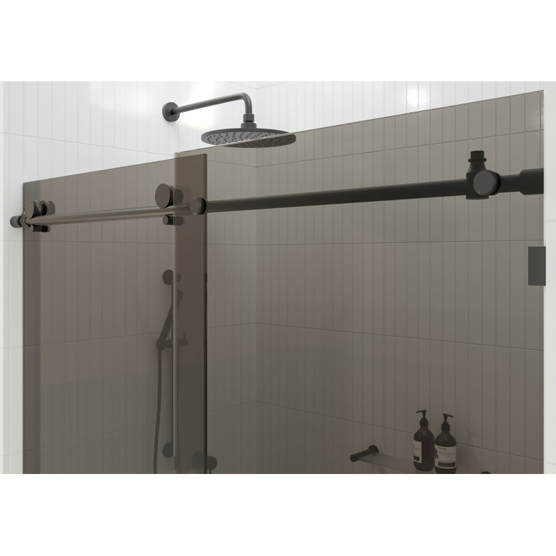 Equinox 56 - 60 in. x 60 in. Fully Frameless Gray Tinted Sliding Bathtub Door, Matte Black