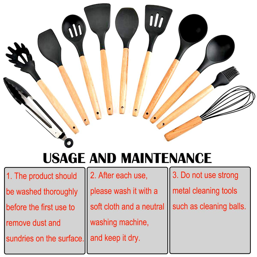 21Pcs Silicone Kitchen Cooking Utensil Set Spatula Nonstick Cookware Kit With Measuring Wooden Spoons Gadgets Tools