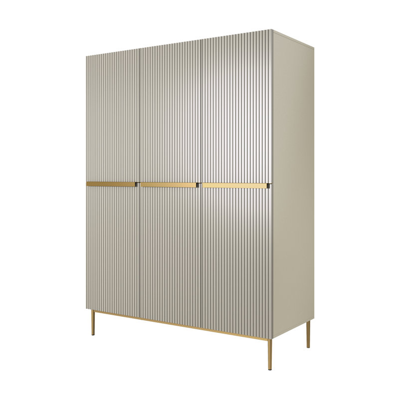 Alidia 3 Door Manufactured Wood Wardrobe, Cream/Gold