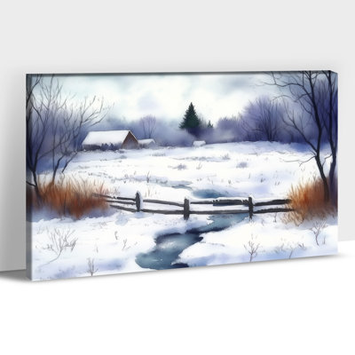 Grand paysage enneigé, cabane, pin, toile, art mural, scène d'hiver rétro, impressions de Noël, décoration murale pour salon, affiche moderne, 20 po x 30 po