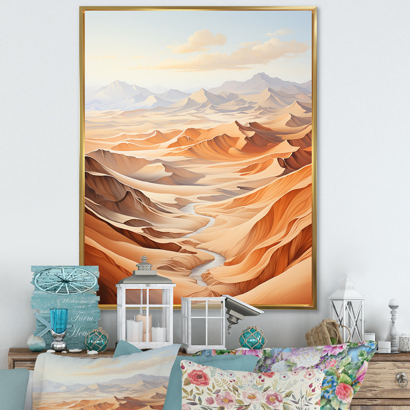 Désert du désert, impression de minimalisme sur toile, H 32 po x l 16 po x P 1 po, Cadre flottant doré