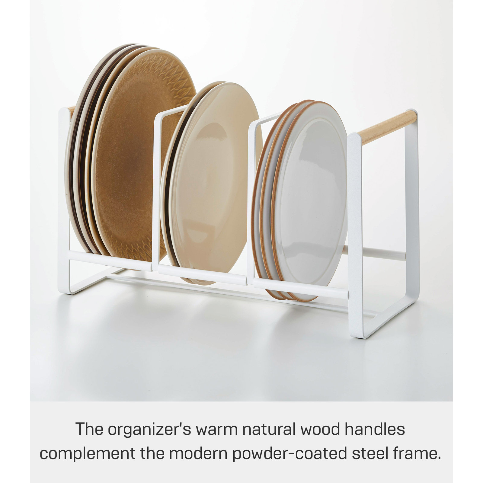 Tosca Yamazaki Home Wood-Accented Dish Storage Rack, Kitchen Organizer Holder Stand