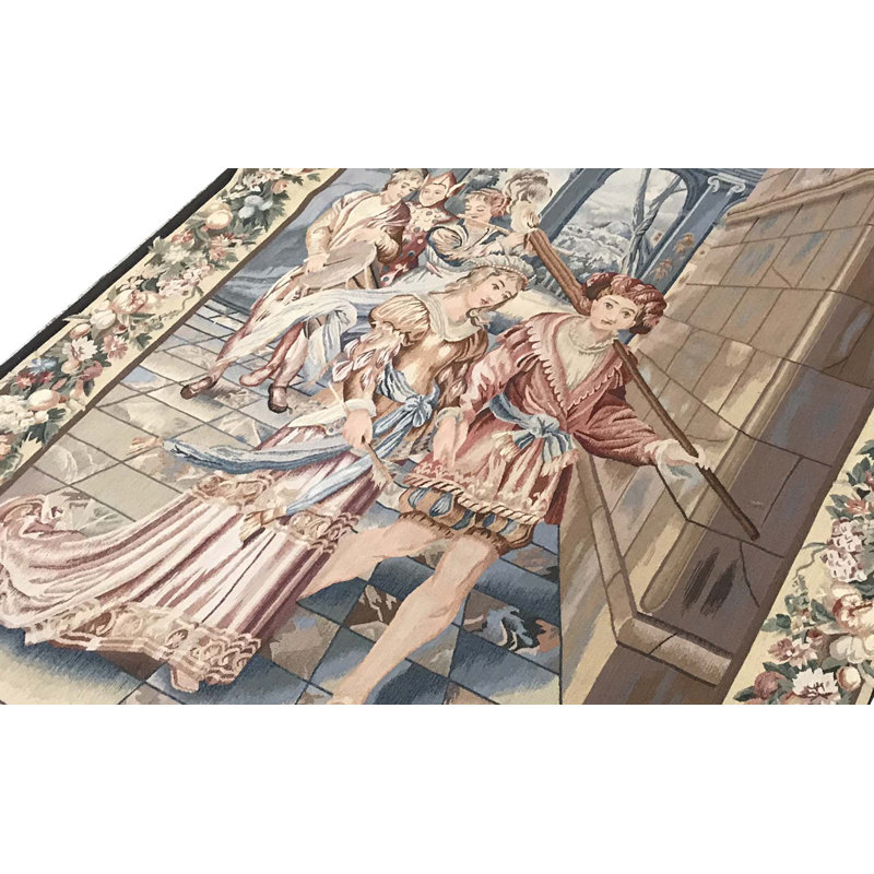 Tapis bleu et ivoire de haute qualité noué à la main