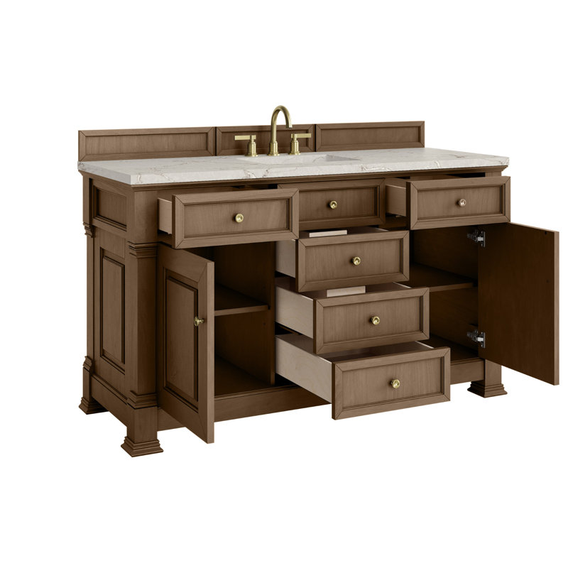 Meuble-lavabo simple l 60 po Brookfield, Pacanier, Argent victorien, À entraxe