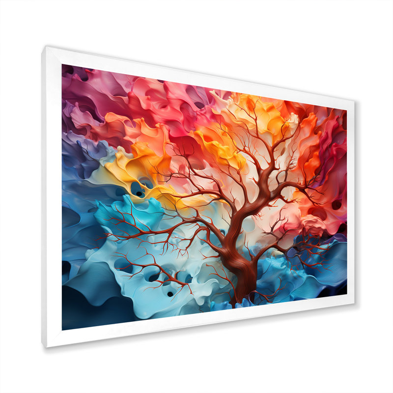 «Maple Tree Colorful Abstraction II», reproduction sur toile, Cadre photo blanc, H 12 po x l 20 po x P 1 po
