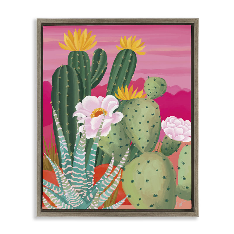 Cadre flottant Sunset Cactus Plants, design par Cat Thurman Designs, H 31 po x l 25 po, Cadre flottant orme Montalcino