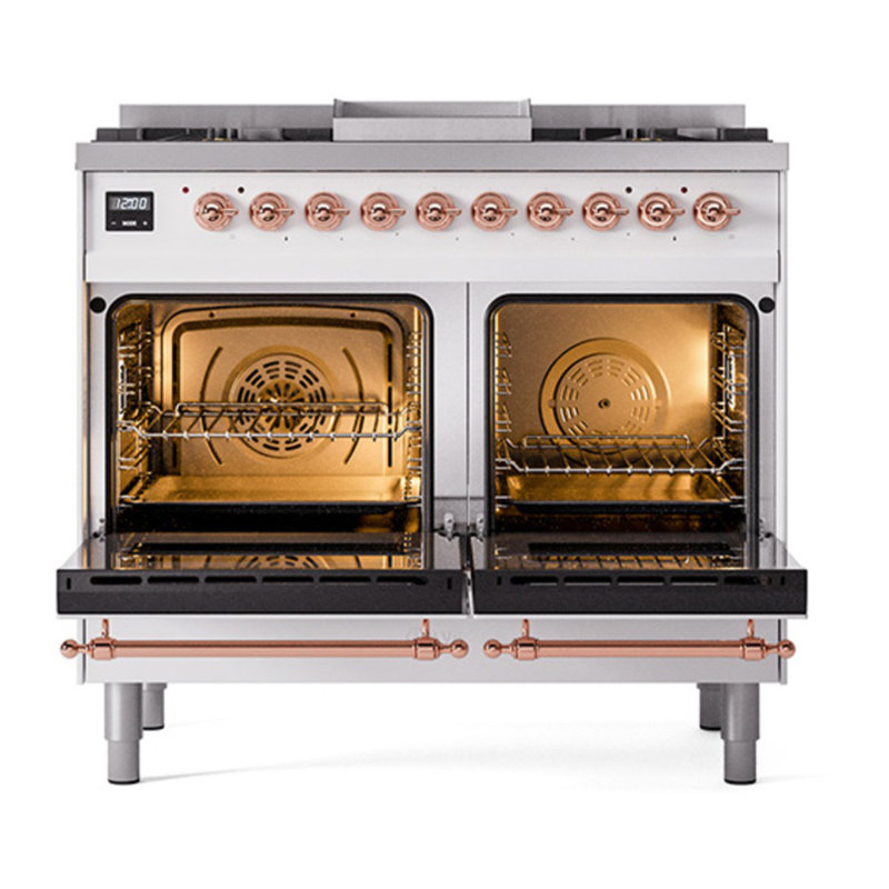 Cuisinière à double combustible de 40 po avec 6 brûleurs scellés et plaque chauffante ILVE Nostalgie II Series (porte pleine)