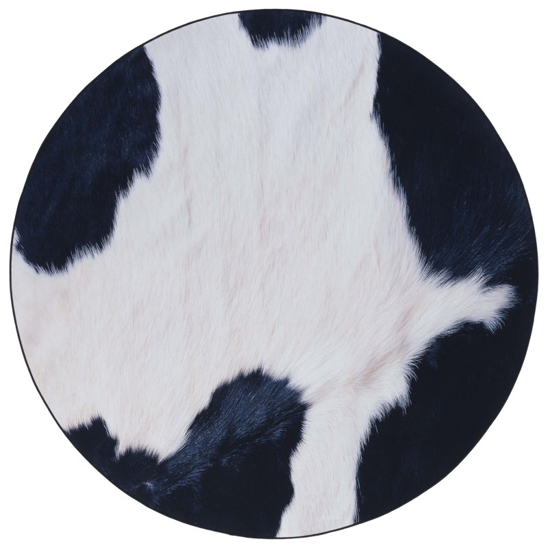 Faux Hide Atze Machine Washable Area Rug In Ivory & Blue, Round 183 cm