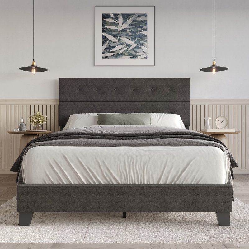Lit tapissier standard non fini Sherlyne, Double, Brun foncé