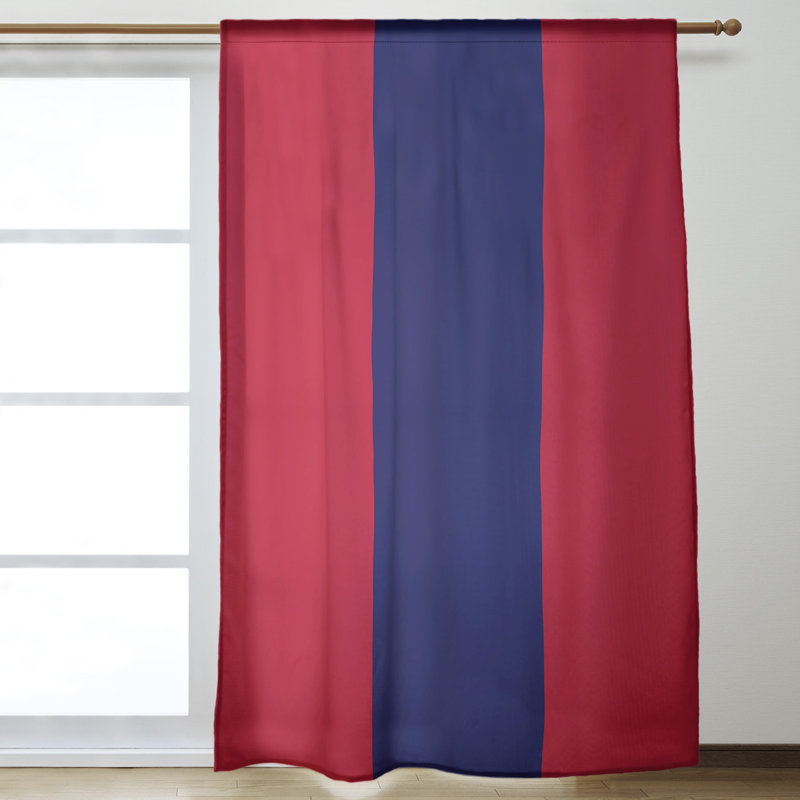 Striped Room Darkening Rod Pocket Single Curtain Panel, Seattle Baseball Red/Midnight Navy Blue/Red