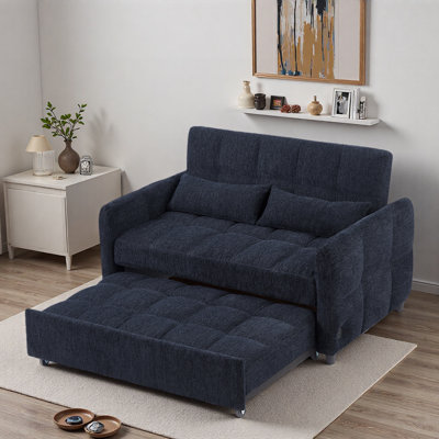Canapé-lit coulissant avec design capitonné, dossier réglable, trois ports USB et deux coussins lombaires