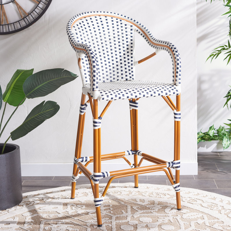 Tabouret de bar Popplewell, Blanc / bleu marine, 29.5" H x 22.5" W x 25.5" D