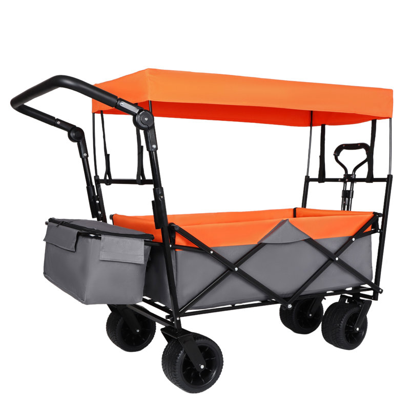 Chariot utilitaire pliable avec auvent et poignée, capacité de 480 lb, orange, Black