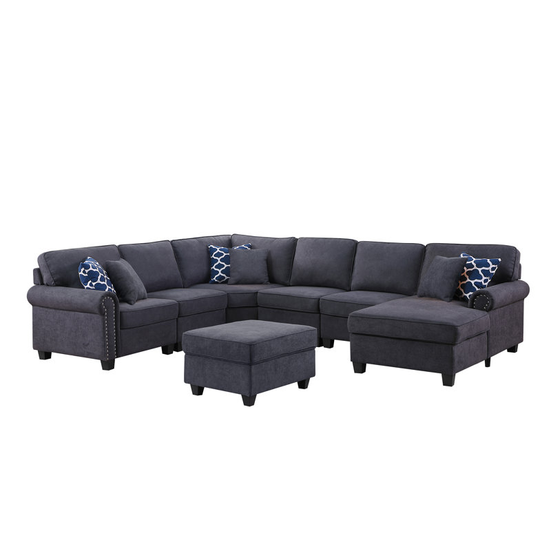Canapé modulaire de coin avec repose-pieds Alipio, Mélange de polyester gris