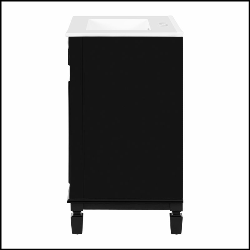 Meuble-lavabo de 24 pouces avec lavabo en céramique et tablette réglable combinant élégance française et rangement intelligent pour les espaces compacts