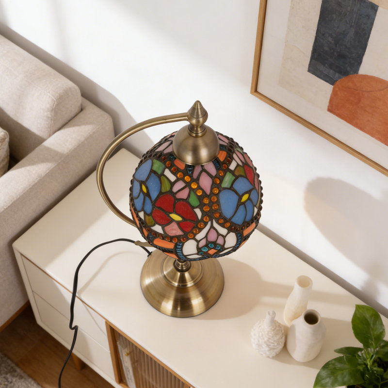 Lampe de table en verre coloré de style Tiffany à 1 lumière