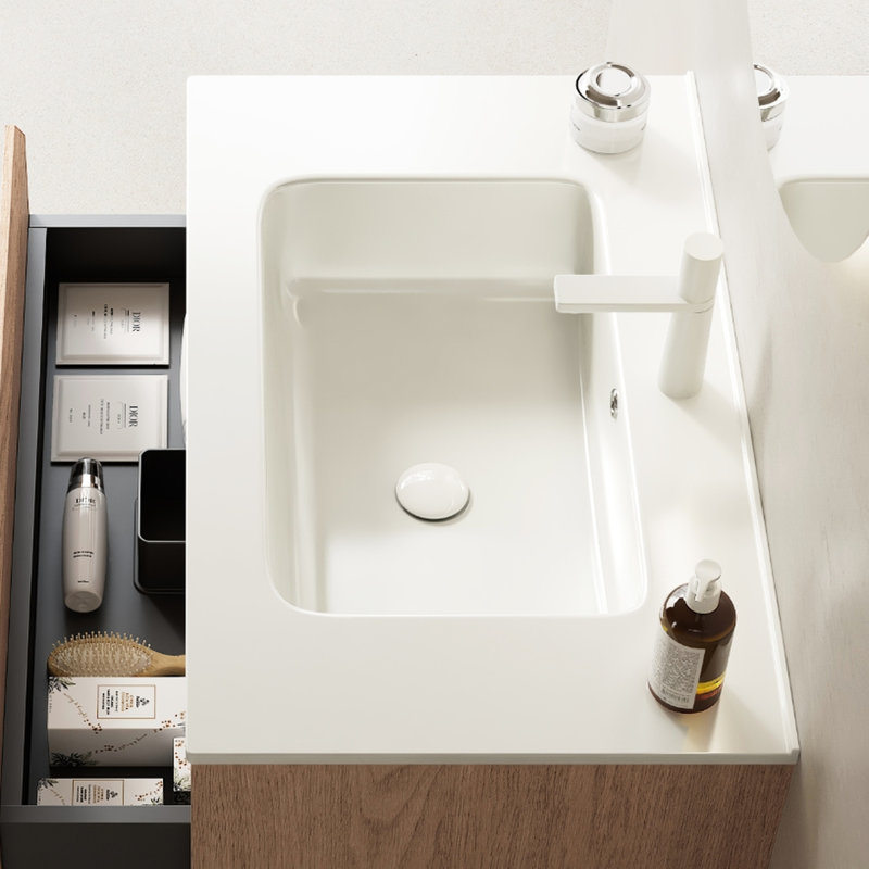Lavabo de salle de bain en céramique blanche 30 po sans armoire, finition brillante, lavabo lisse, teinté avec coins arrondis pour un lavabo intégré d'apparence élégante et contemporaine, une taille standard pré-percée
