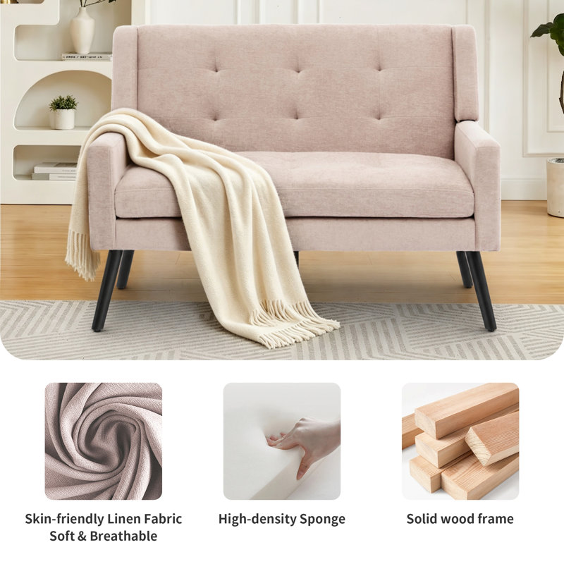 Canapé 47 po Mid-Century, Mélange de lin beige