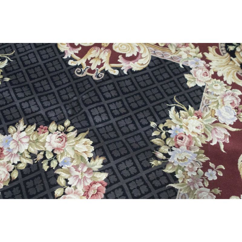 Tapis noir et noir de haute qualité noué à la main