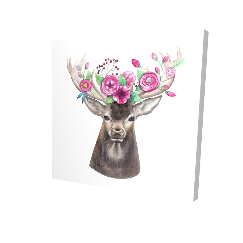 Deer Head with Flowers Canvas | Elegant Home Decor Art