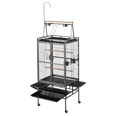 Cage à oiseaux, 83 x 79 x 210 cm, toit plat ouvert, volière en fer forgé avec perchoirs, plateau coulissant, mangeoires en plastique, perruche moine, perroquet, perroquet gris du Gabon, conçue pour les calopsittes