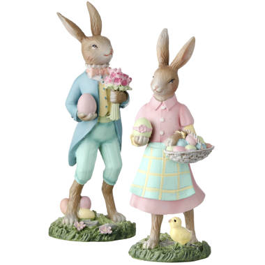 Set of 2 Assorted Bunny Holding Flowers - 10 Inch - NEW 2023