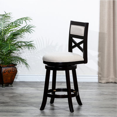 24" Counter Height Swivel Stool In & Beige Fabric - Stable And Elegant With Back