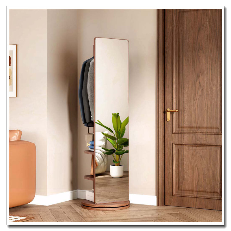 Portemanteau pivotant sur 360 ° avec miroir, Noyer