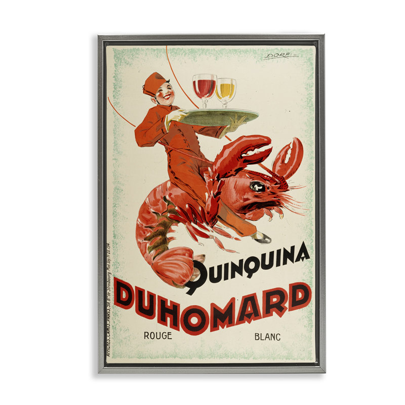 Cadre flottant rétro avec publicité homard, design par Marcus Jules, H 25 po x l 17 po, Cadre flottant gris lustré