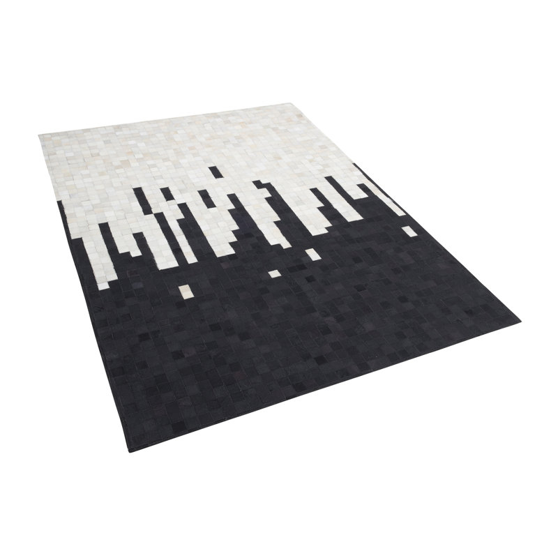 Rectangle Geometric Leather Hand Woven Area Rug, 140cm W x 200cm L