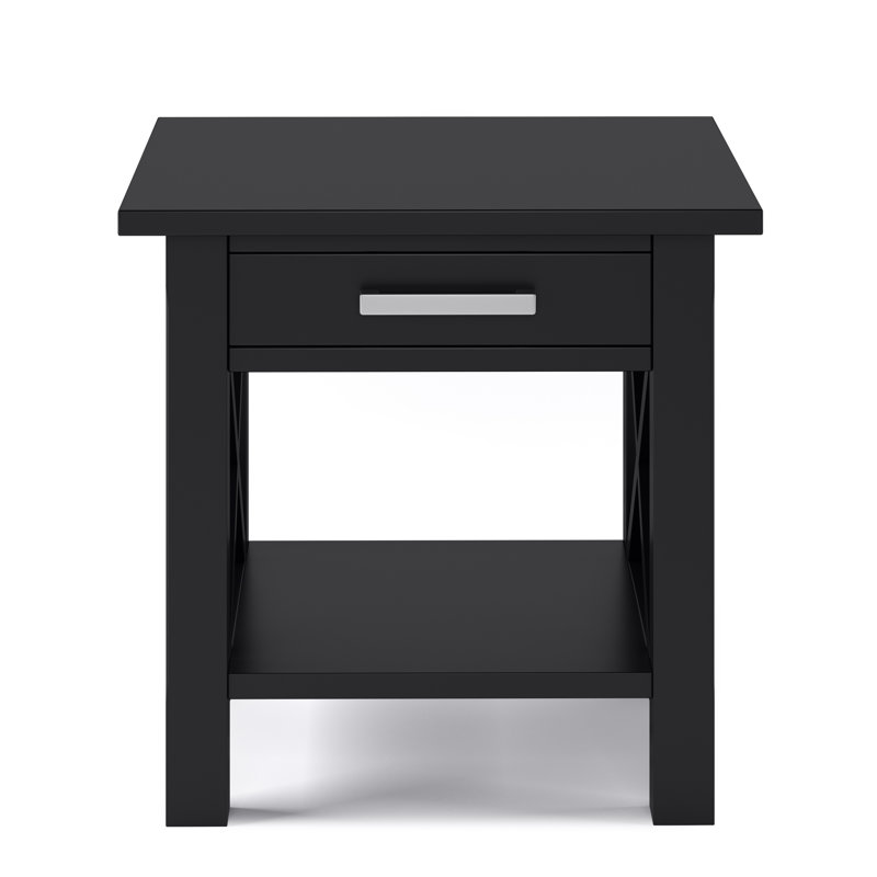 Table de bout carrée contemporaine en bois massif l 21 po avec tiroir Kitchener, H 20 po x l 20,5 po x P 20,5 po, Noir