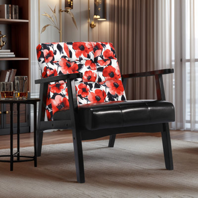 Floral Print Features Tufted Artificial Leather Mid-century Modern Accent Armchair