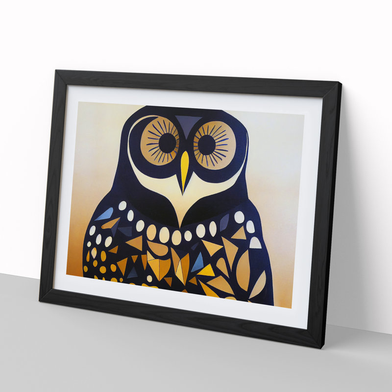 XH1022-6539X Owl Art Vintage Vol.1 - Single Picture Frame Print, Black, 46cm H x 64cm W x 2cm D