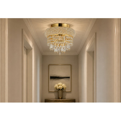 B&S Lighting Inc Chandeliers Bagel Crystal Flush Mount Chandelier 12"Wx 6"H 4 Lights