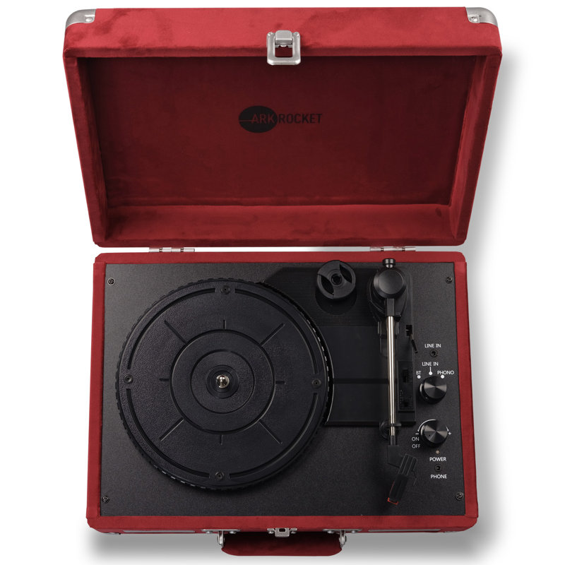 Arkrocket Curiosity Bluetooth Turntable Retro Suitcase 3-Speed Record Player with Built-in Speakers, Wine