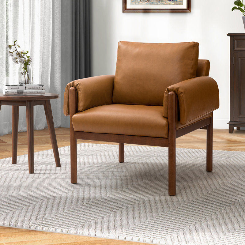Anneluise Armchair With Solid Wood Legs, Camel Faux Leather