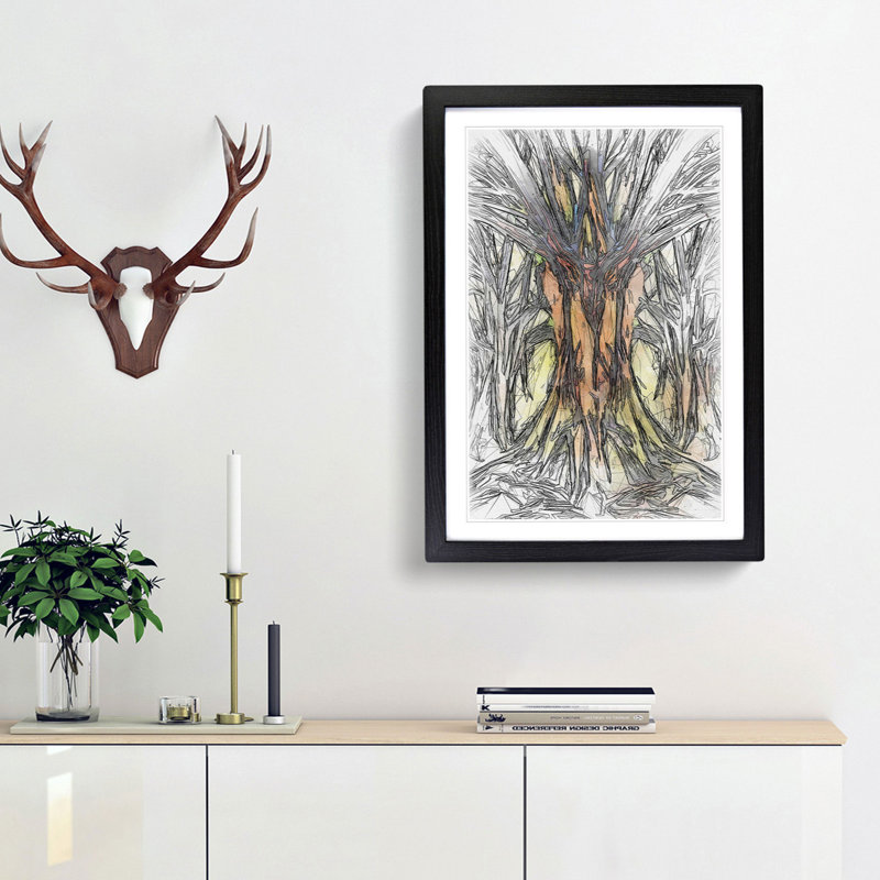 Golden Trees in Abstract - Picture Frame Graphic Art Print, Black Framed, 65cm H x 48cm W x 2cm D
