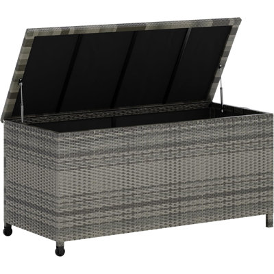 125 Gallon Large Deck Box Waterproof PE Rattan Outdoor Storage Box with Handles and Wheels, Storage Bin for Garden, Balcony, Porch, Pool, Yard