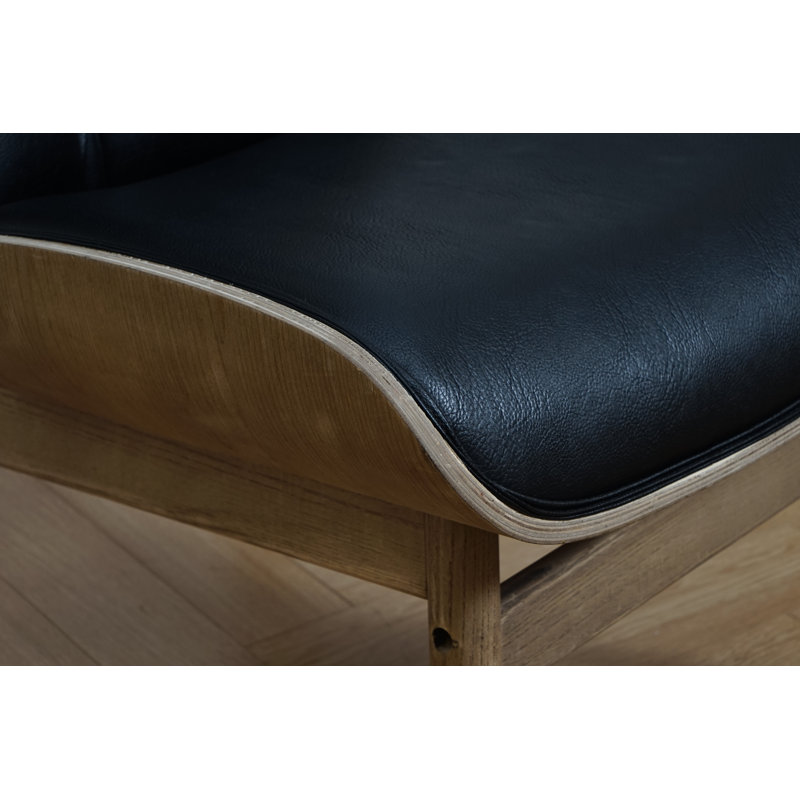 Lexey Upholstered Tufted Lounge Chair and Ottoman, Black Faux Leather