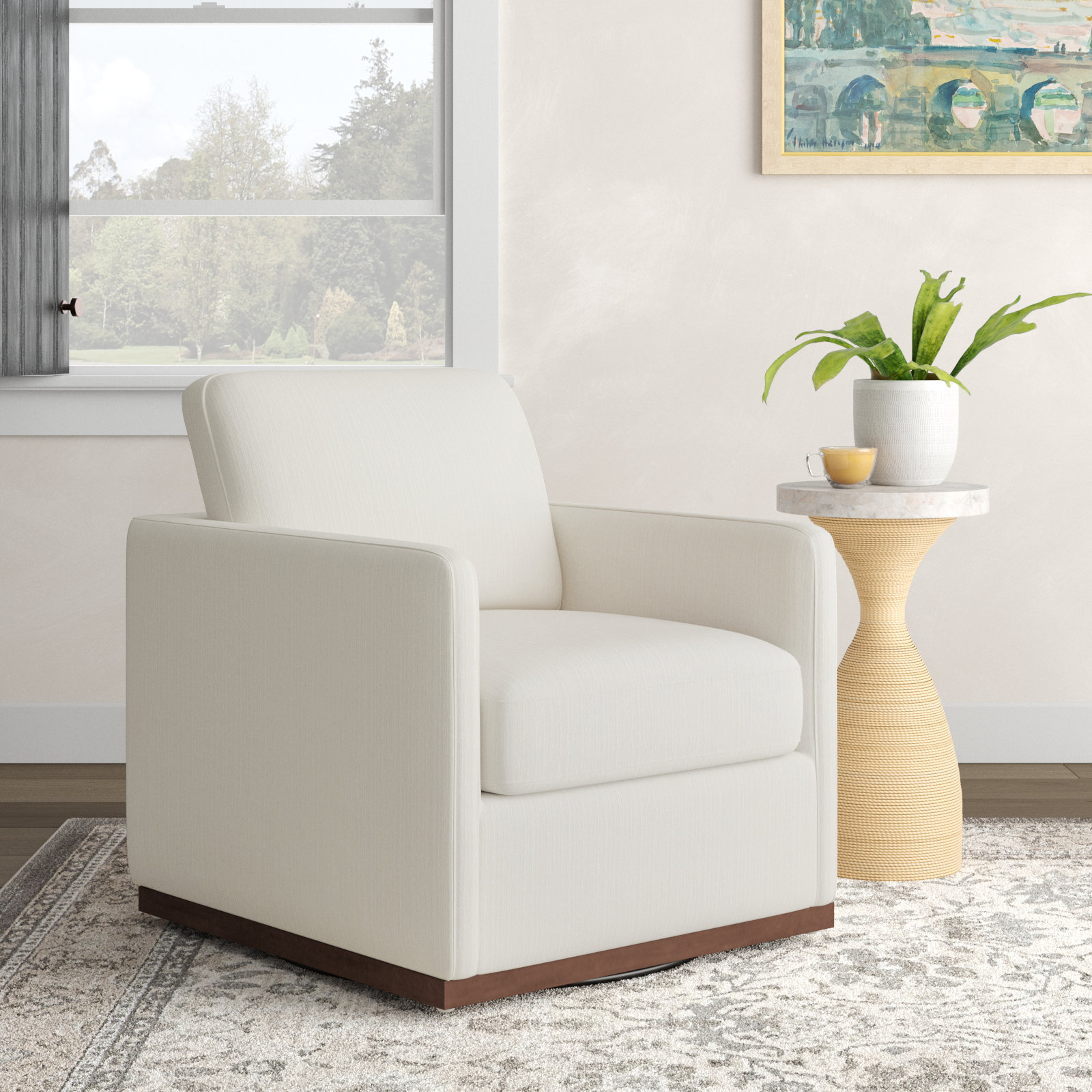 Bobbi Upholstered Swivel Armchair, Flannigan Cotton