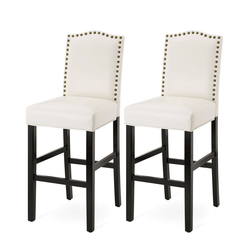 Tabouret de bar en cuir reconstitué avec dossier haut, Blanc